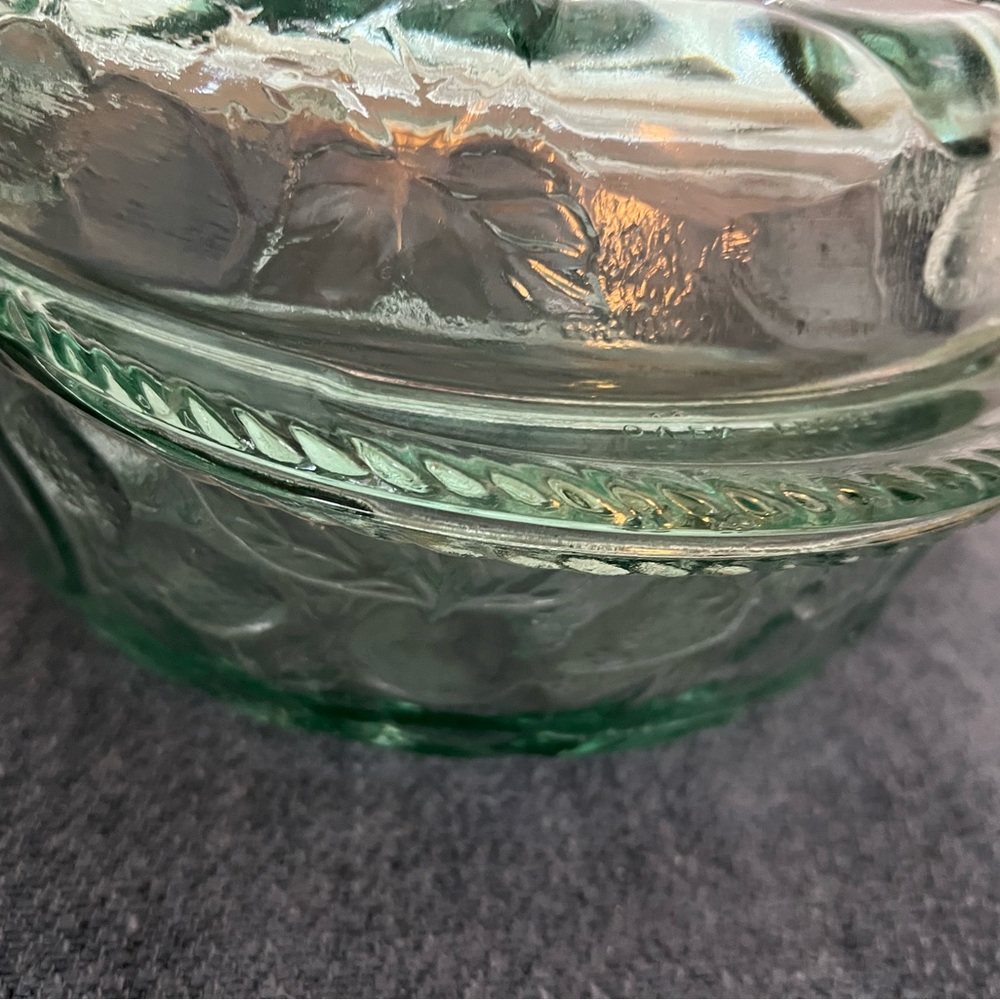 Vintage Libbey "Orchard Fruit" 2 piece green glass casserole baking dish - Picture 2 of 6